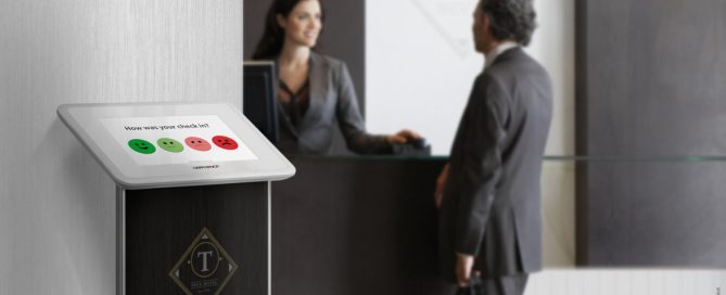 happy-or-not smiley touch in hotel lobby